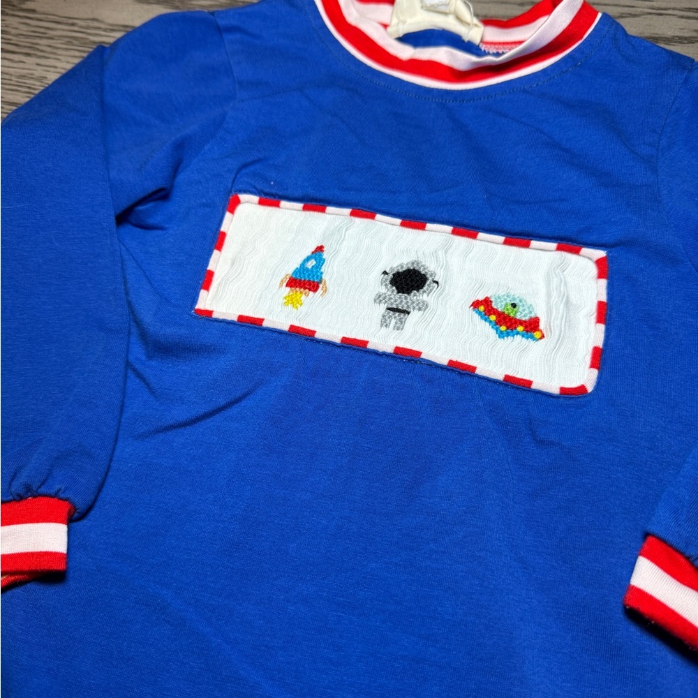 Blue Kids Shirt with Space Embroidery